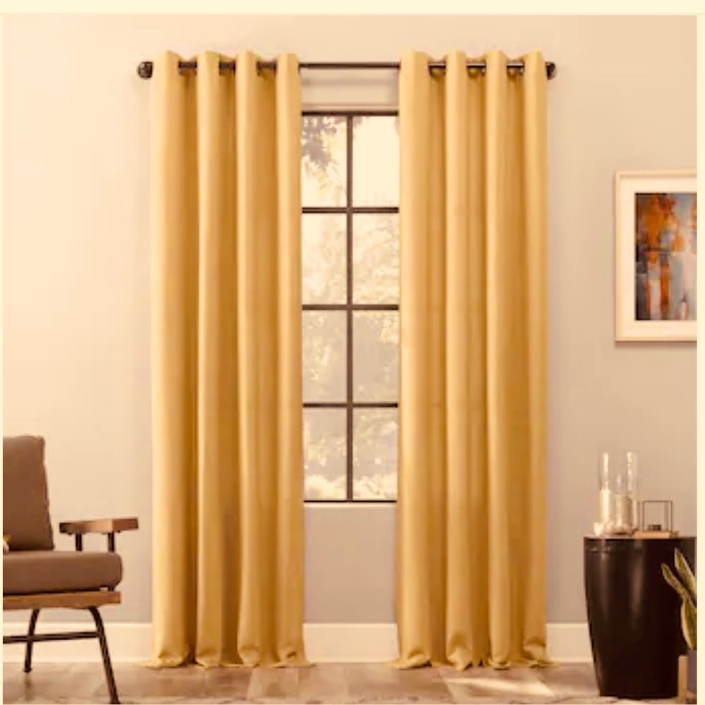 Mustard yellow gold curtain panels. Two 94” wide or four 50” wide. 96” long.